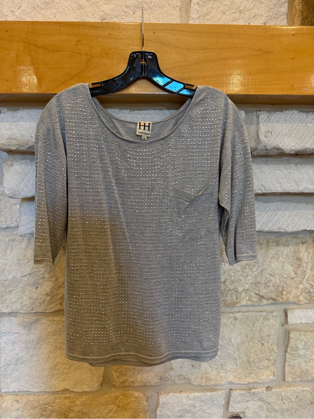 Haute Hippie Gray Embellished Scoop Neck Tee